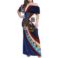 American Samoa and United States Semiquincentennial Family Matching Off Shoulder Maxi Dress and Hawaiian Shirt Bald Eagle with National Flag Style LT03 Mom's Dress Multicolor - Polynesian Pride