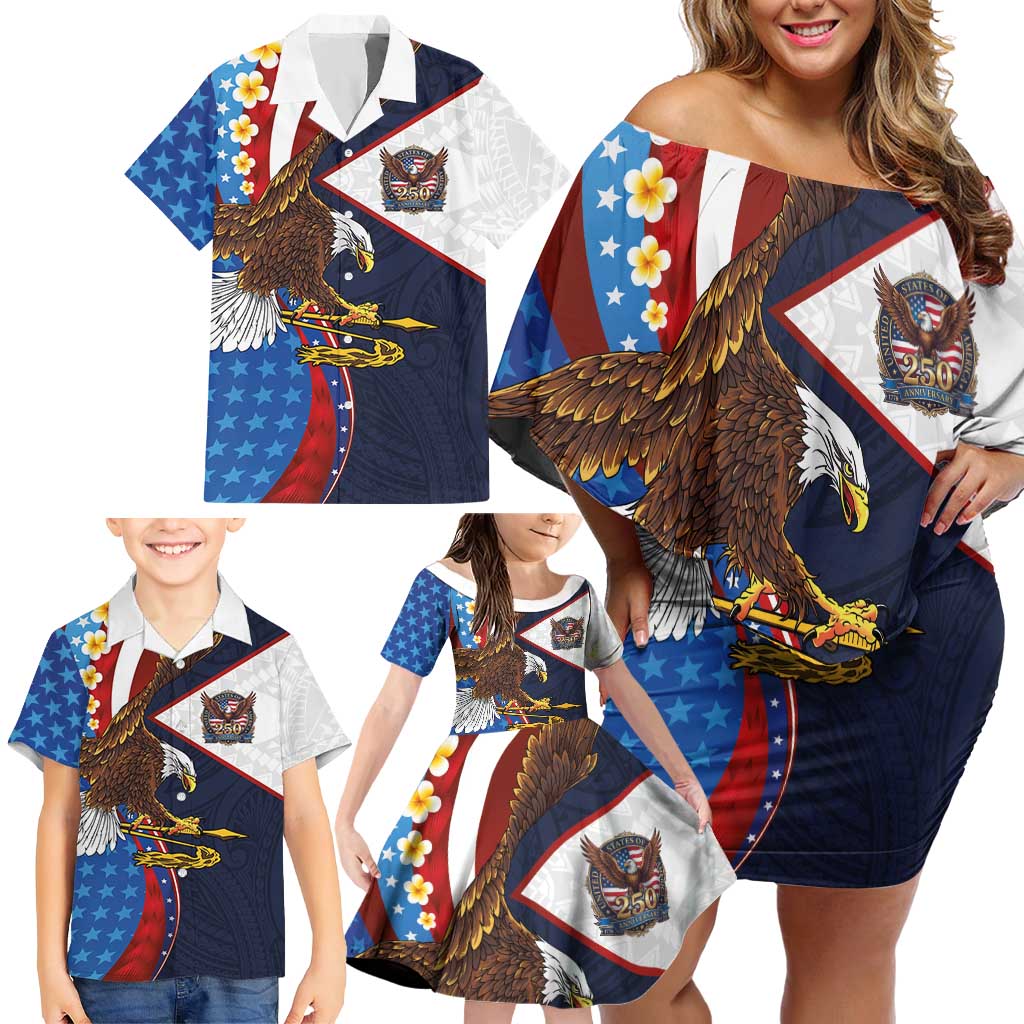 American Samoa and United States Semiquincentennial Family Matching Off Shoulder Short Dress and Hawaiian Shirt Bald Eagle with National Flag Style LT03 - Polynesian Pride
