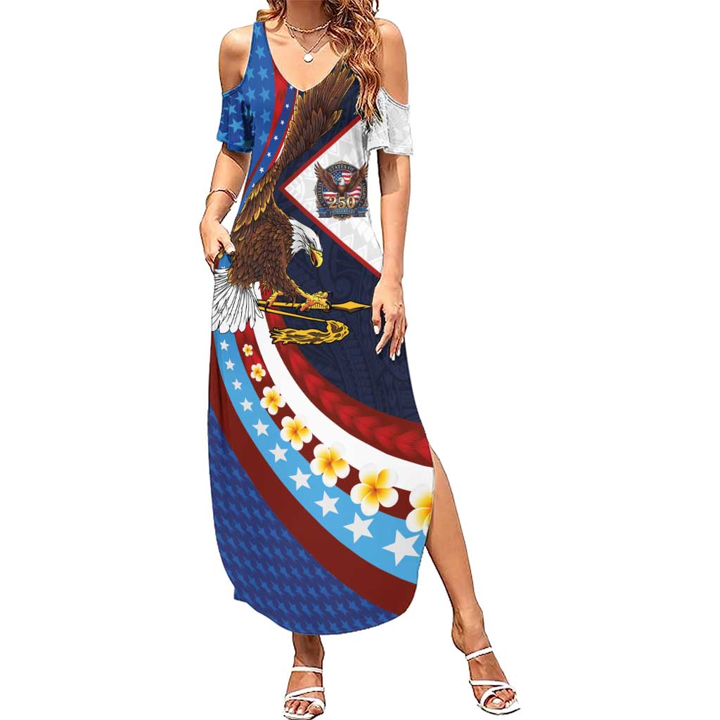 American Samoa and United States Semiquincentennial Family Matching Summer Maxi Dress and Hawaiian Shirt Bald Eagle with National Flag Style LT03 Mom's Dress Multicolor - Polynesian Pride