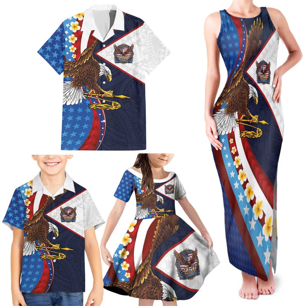 American Samoa and United States Semiquincentennial Family Matching Tank Maxi Dress and Hawaiian Shirt Bald Eagle with National Flag Style LT03 - Polynesian Pride