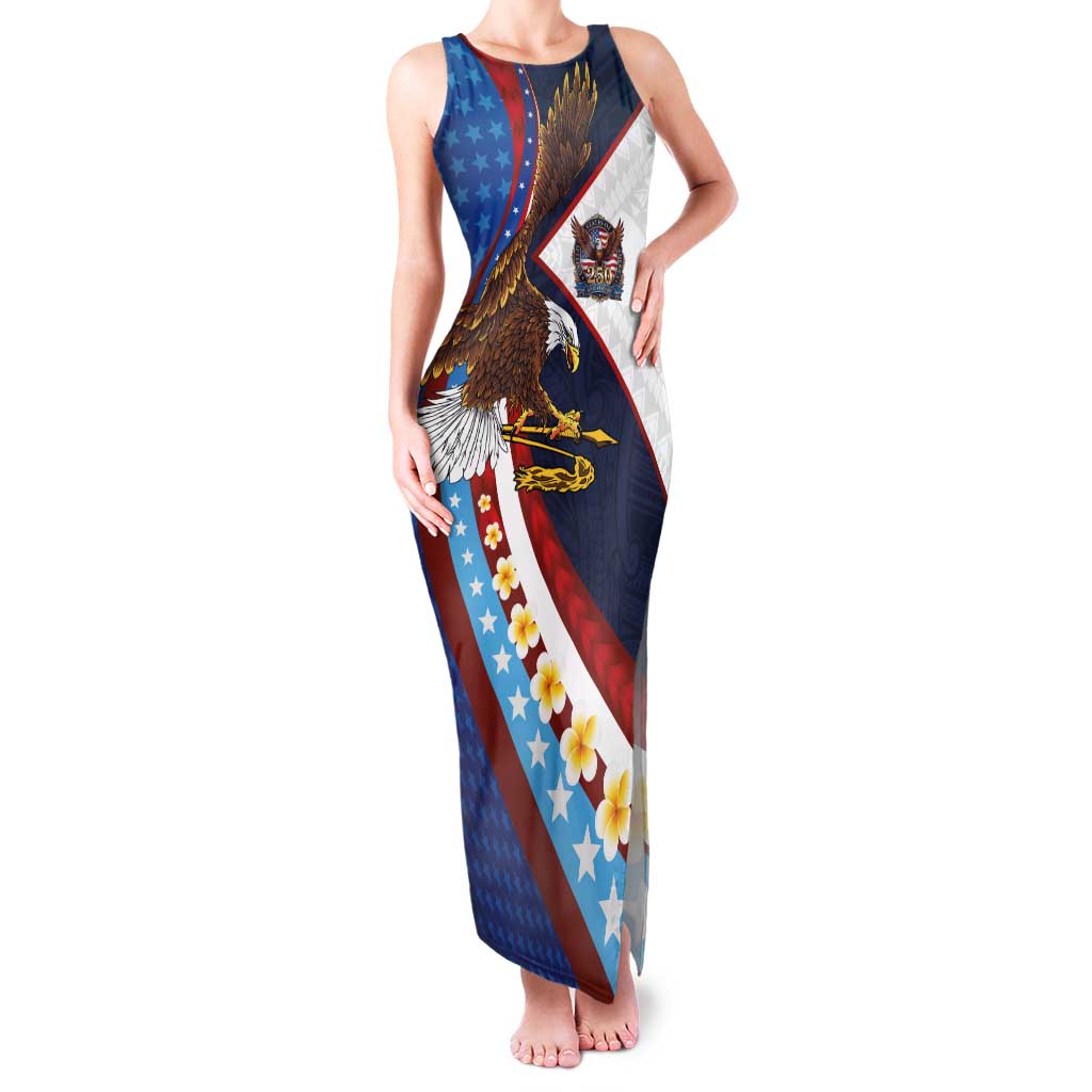 American Samoa and United States Semiquincentennial Family Matching Tank Maxi Dress and Hawaiian Shirt Bald Eagle with National Flag Style LT03 Mom's Dress Multicolor - Polynesian Pride