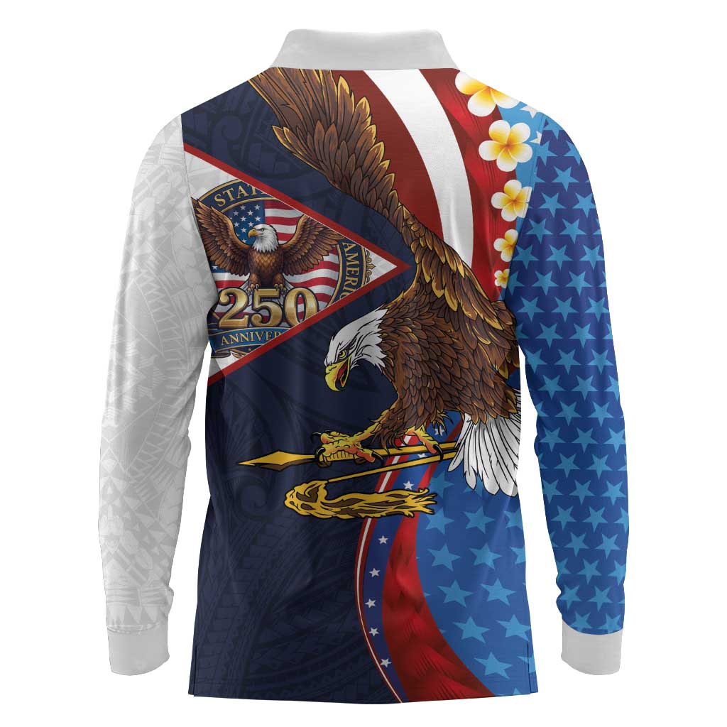 American Samoa and United States Semiquincentennial Long Sleeve Polo Shirt Bald Eagle with National Flag Style
