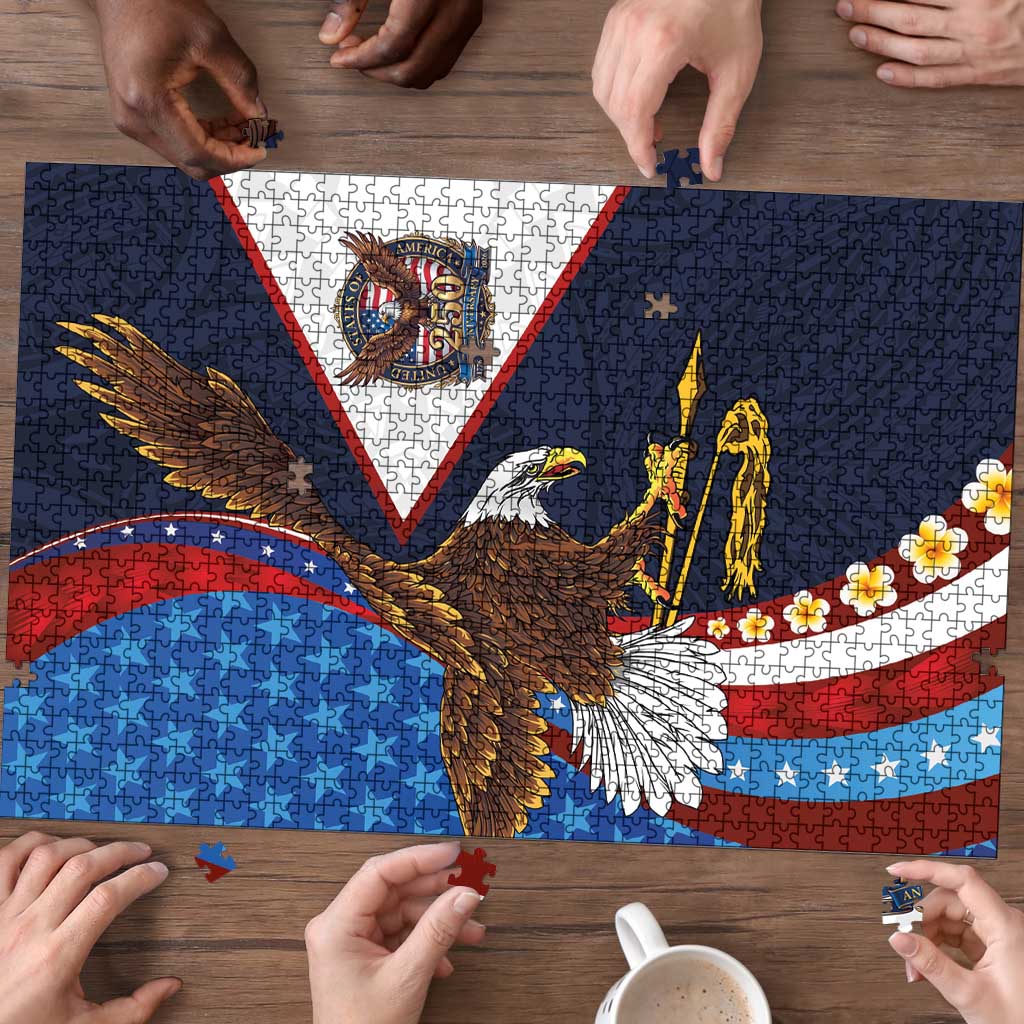 American Samoa and United States Semiquincentennial Puzzle Bald Eagle with National Flag Style
