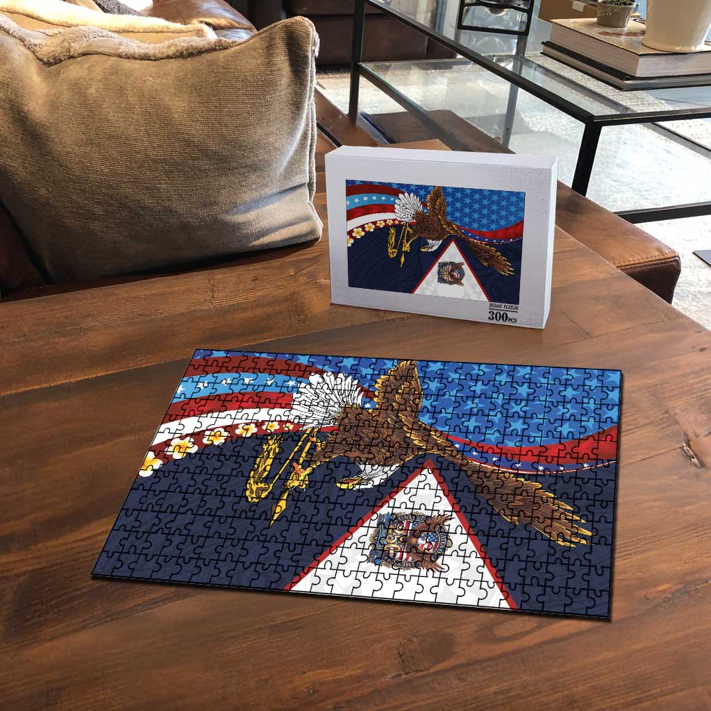 American Samoa and United States Semiquincentennial Puzzle Bald Eagle with National Flag Style