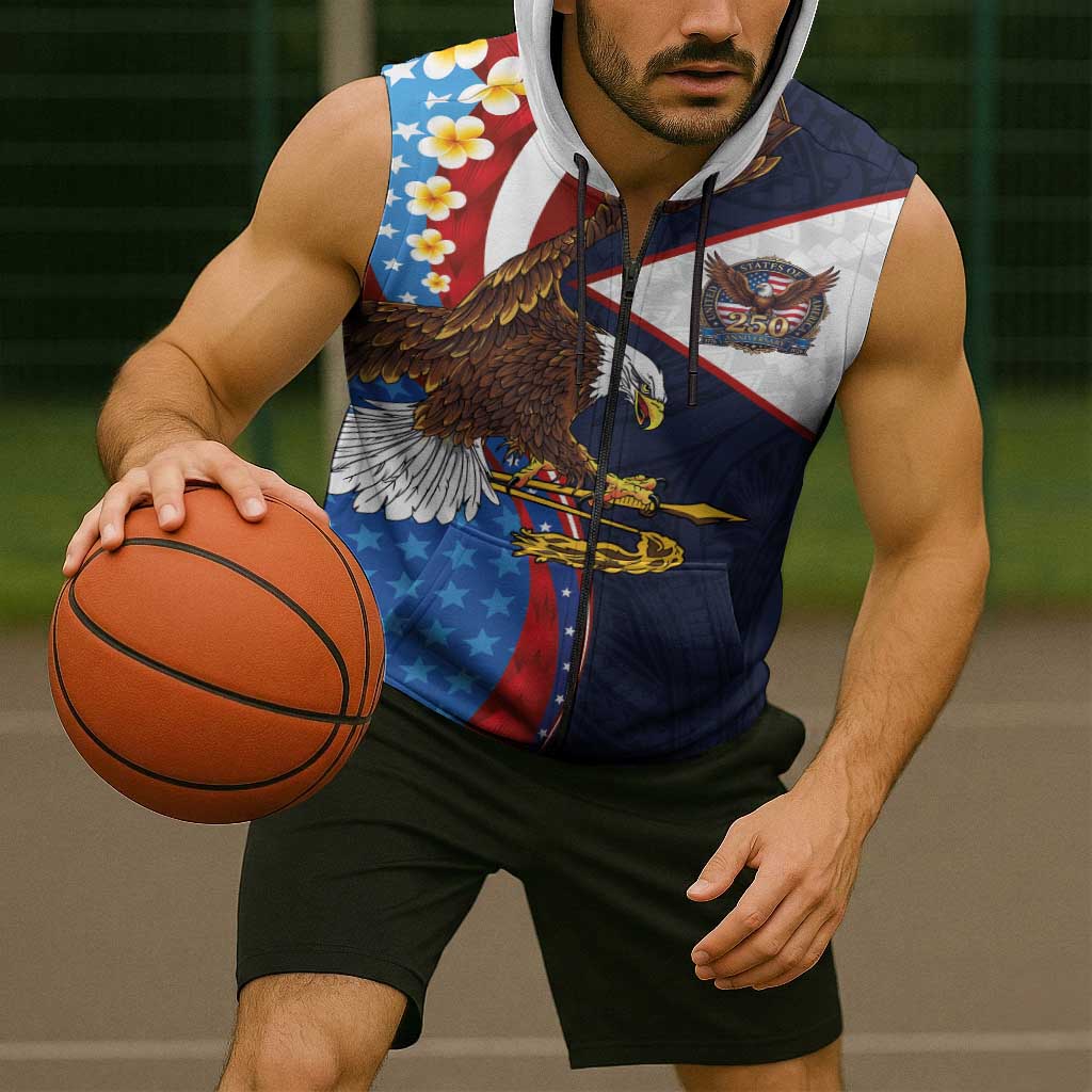 American Samoa and United States Semiquincentennial Sleeveless Zip Hoodie Bald Eagle with National Flag Style