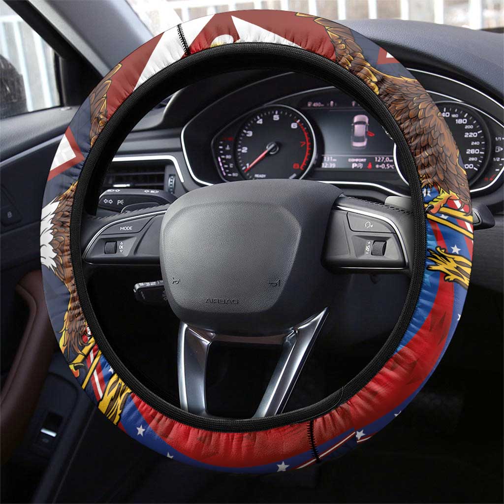 American Samoa and United States Semiquincentennial Steering Wheel Cover Bald Eagle with National Flag Style