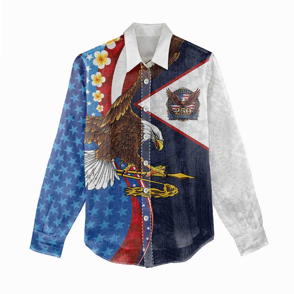 American Samoa and United States Semiquincentennial Women Casual Shirt Bald Eagle with National Flag Style