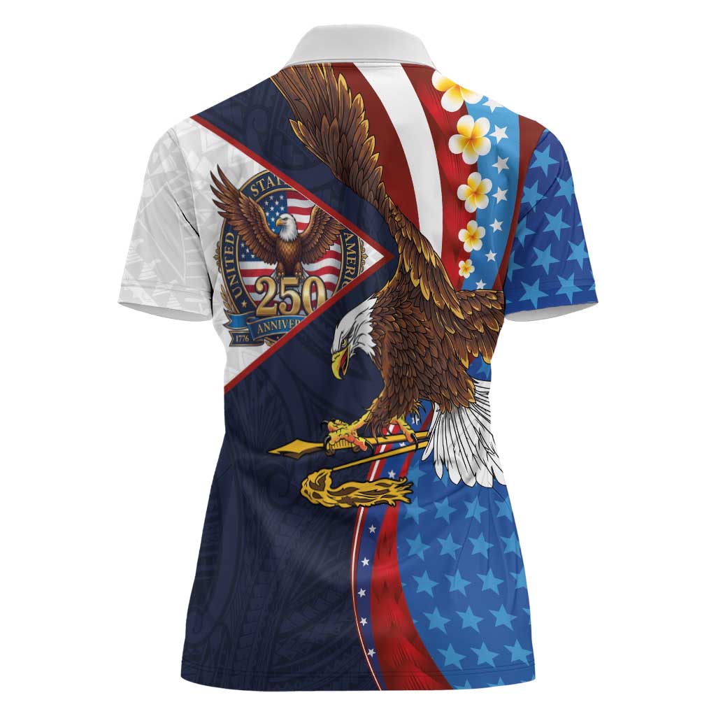 American Samoa and United States Semiquincentennial Women Polo Shirt Bald Eagle with National Flag Style