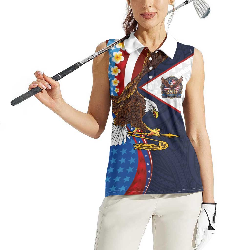 American Samoa and United States Semiquincentennial Women Sleeveless Polo Shirt Bald Eagle with National Flag Style