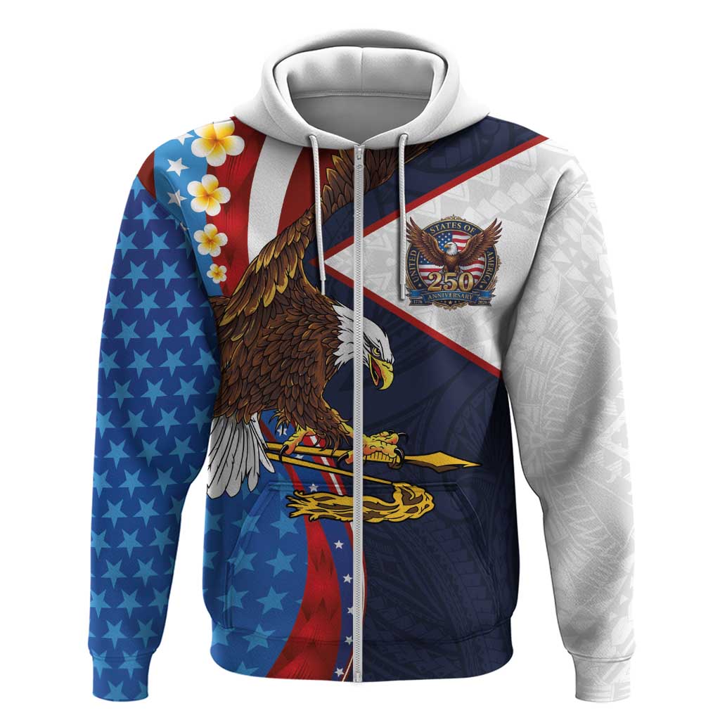 American Samoa and United States Semiquincentennial Zip Hoodie Bald Eagle with National Flag Style