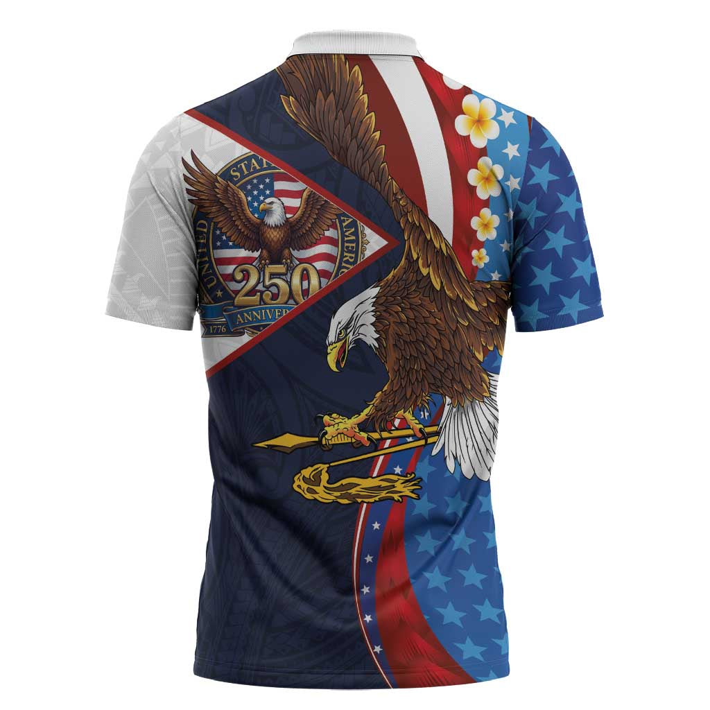 American Samoa and United States Semiquincentennial Zipper Polo Shirt Bald Eagle with National Flag Style