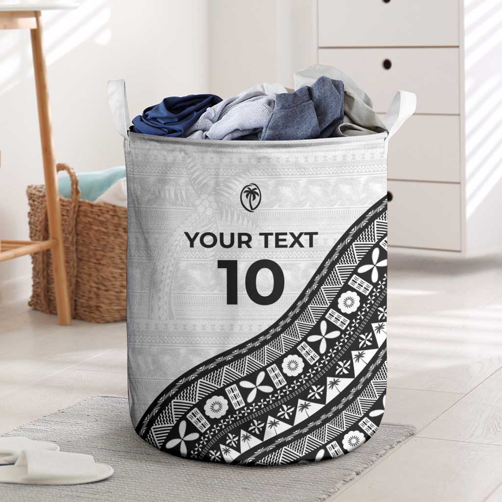 Custom Fijian Rugby Laundry Basket Tapa Pattern and Palm Tree Tribal