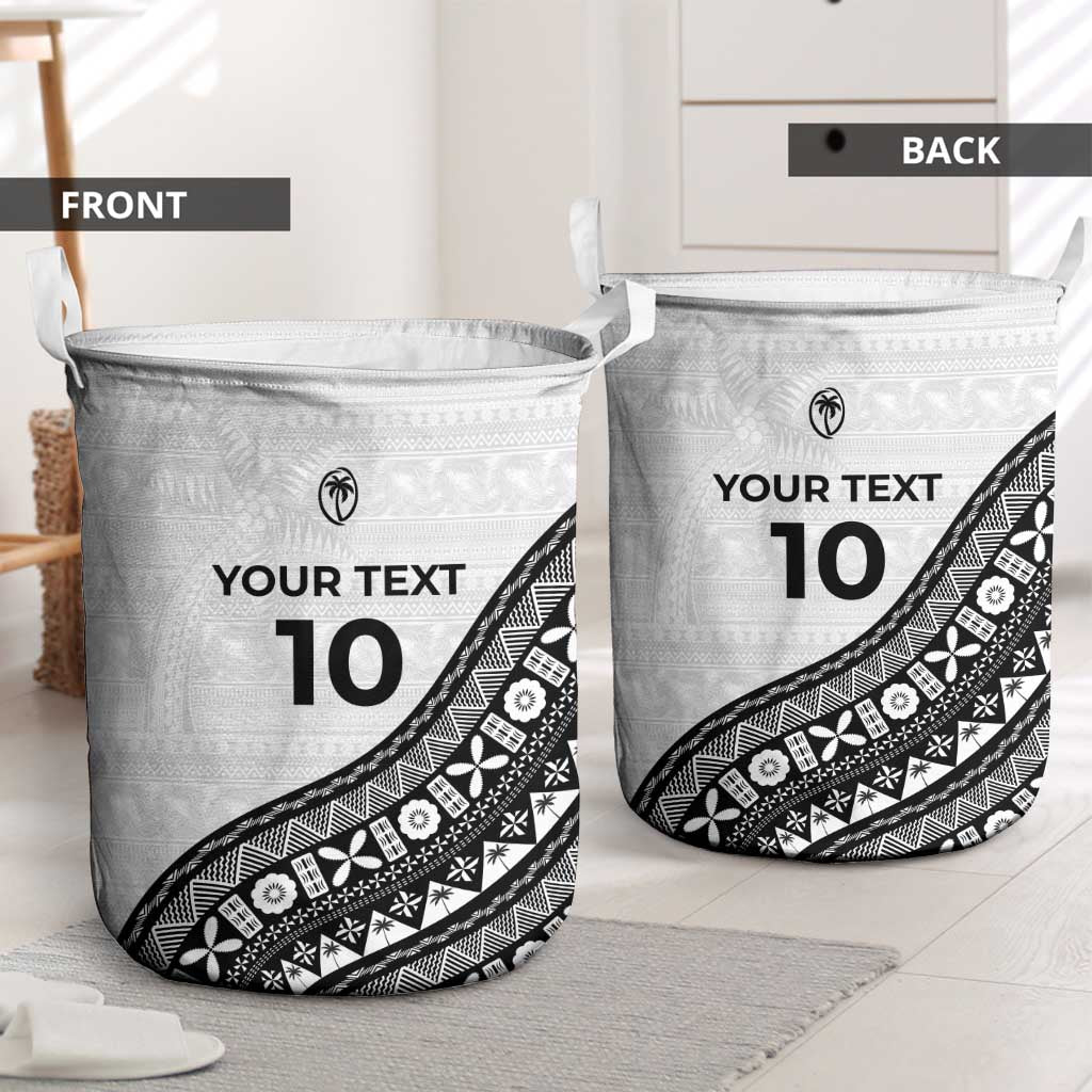 Custom Fijian Rugby Laundry Basket Tapa Pattern and Palm Tree Tribal