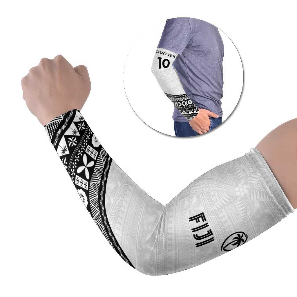 Custom Fijian Rugby Arm Sleeves Tapa Pattern and Palm Tree Tribal