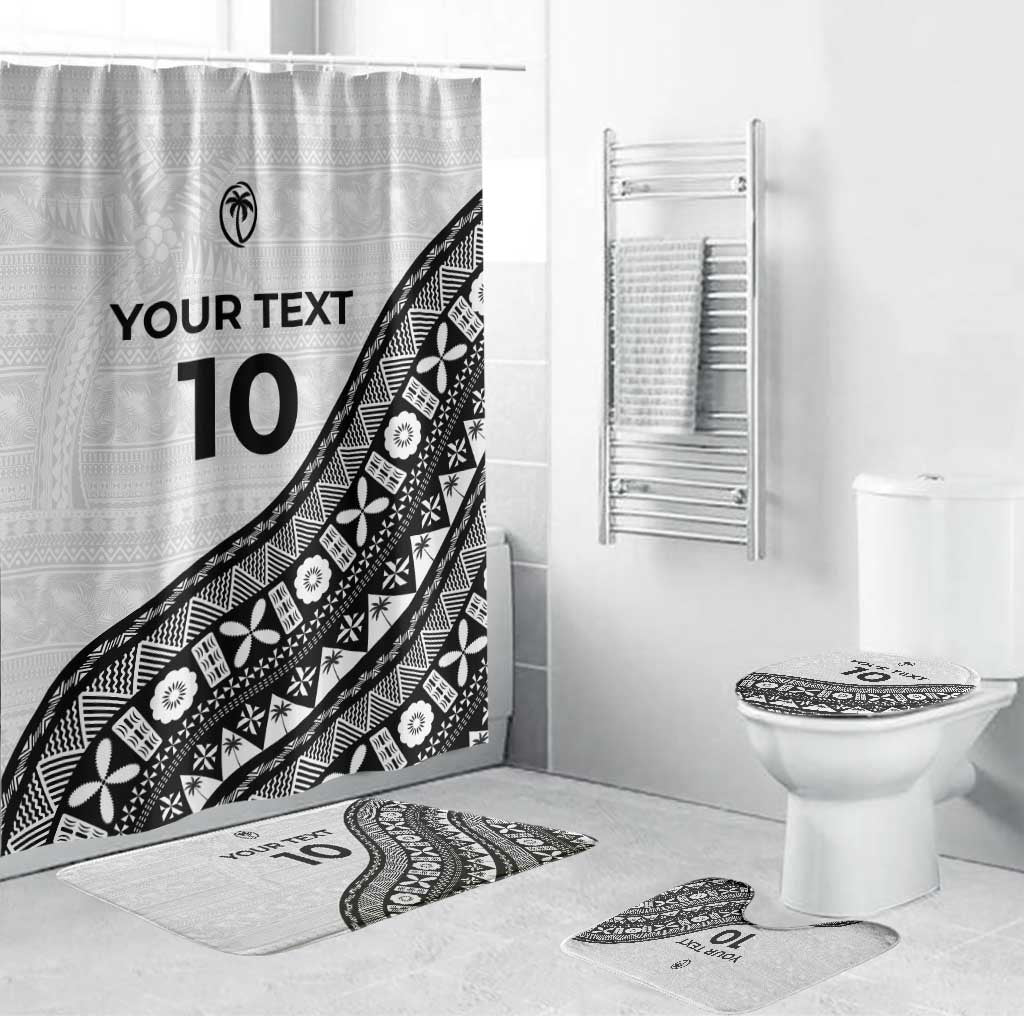 Custom Fijian Rugby Bathroom Set Tapa Pattern and Palm Tree Tribal