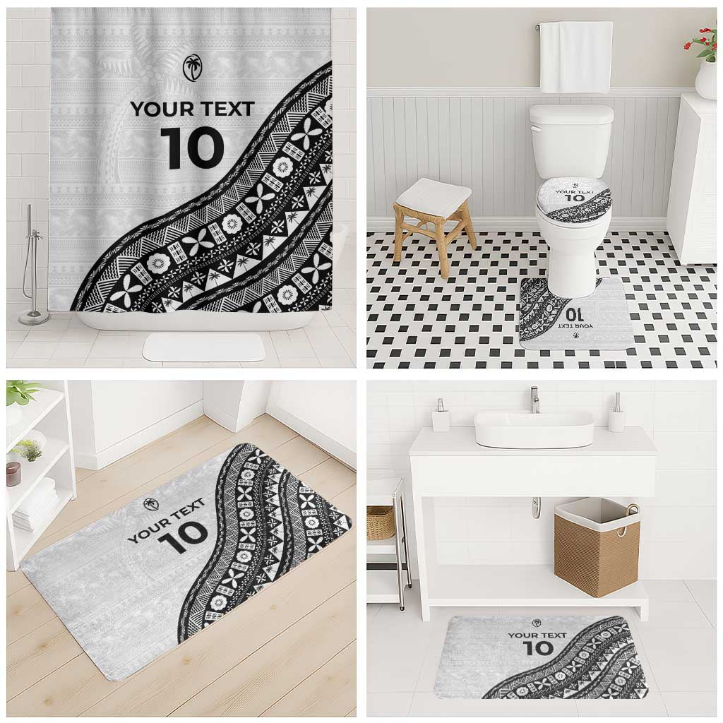 Custom Fijian Rugby Bathroom Set Tapa Pattern and Palm Tree Tribal