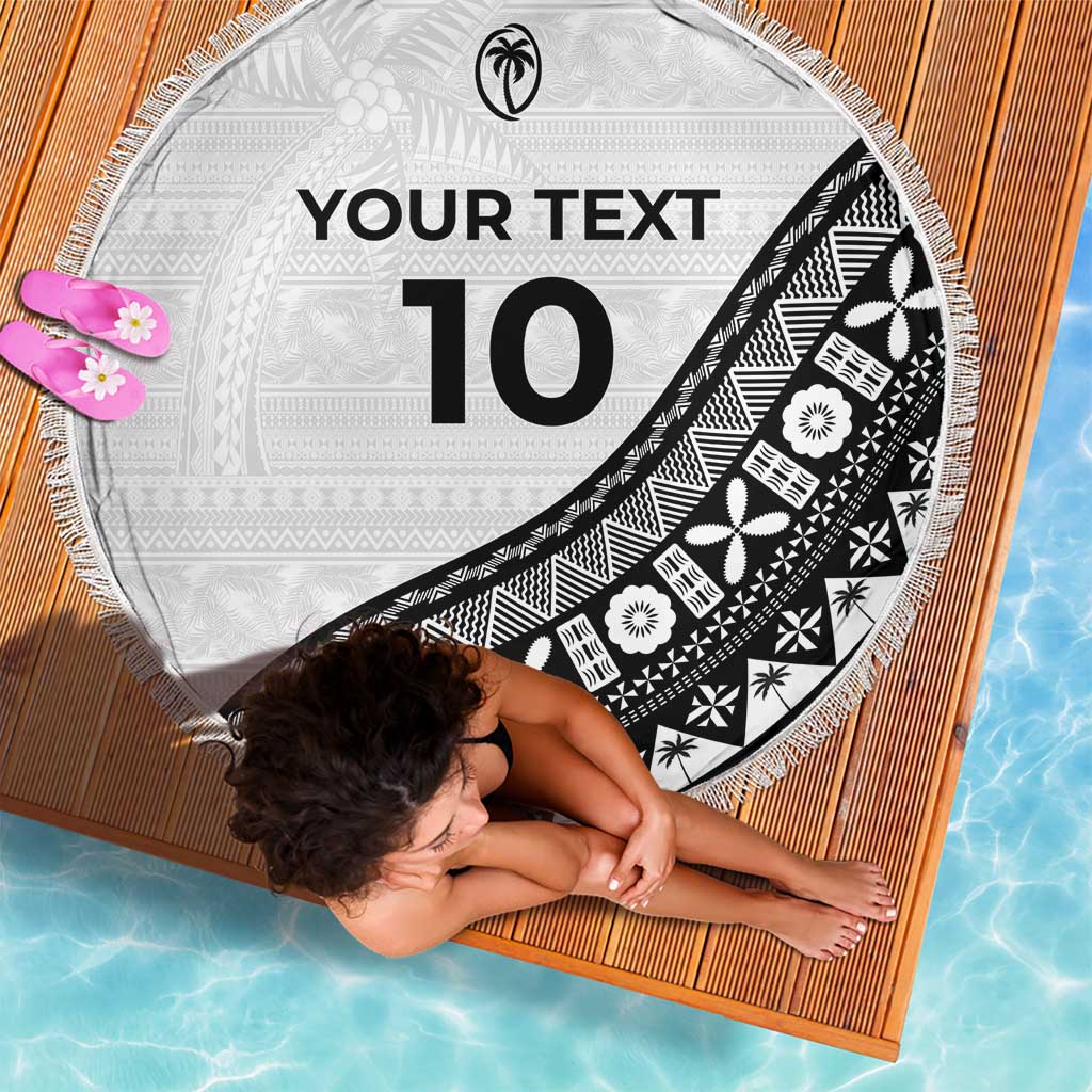 Custom Fijian Rugby Beach Blanket Tapa Pattern and Palm Tree Tribal