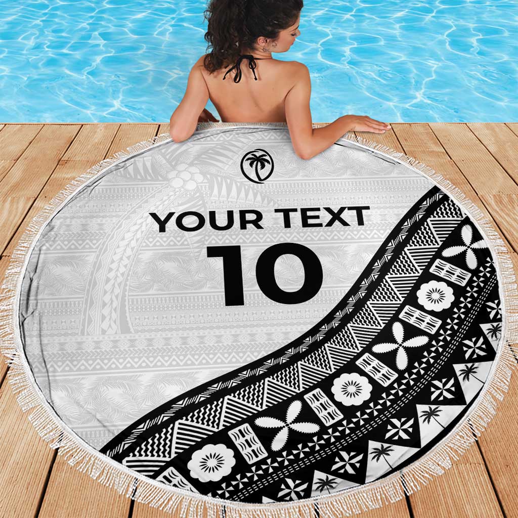 Custom Fijian Rugby Beach Blanket Tapa Pattern and Palm Tree Tribal