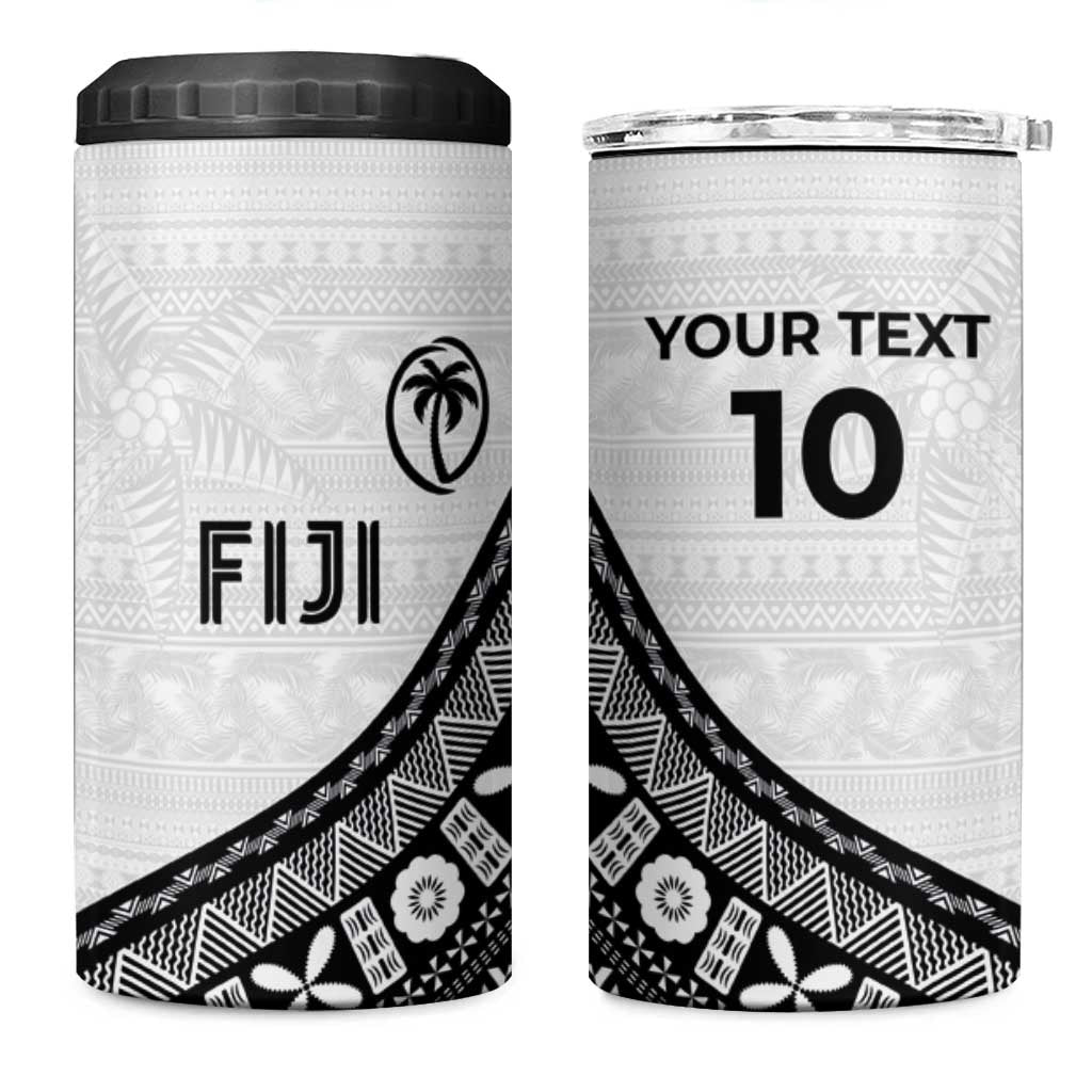 Custom Fijian Rugby 4 in 1 Can Cooler Tumbler Tapa Pattern and Palm Tree Tribal