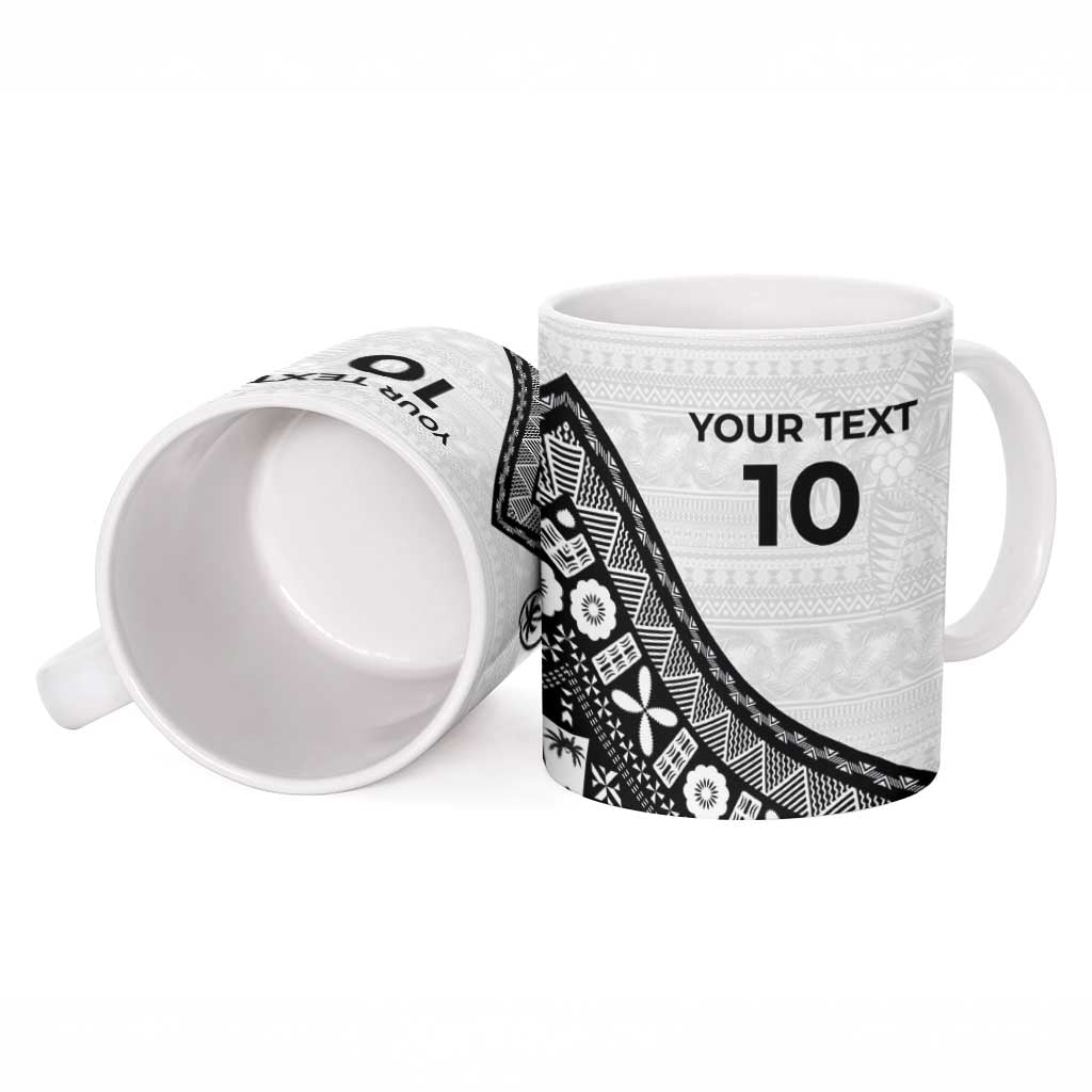 Custom Fijian Rugby Ceramic Mug Tapa Pattern and Palm Tree Tribal