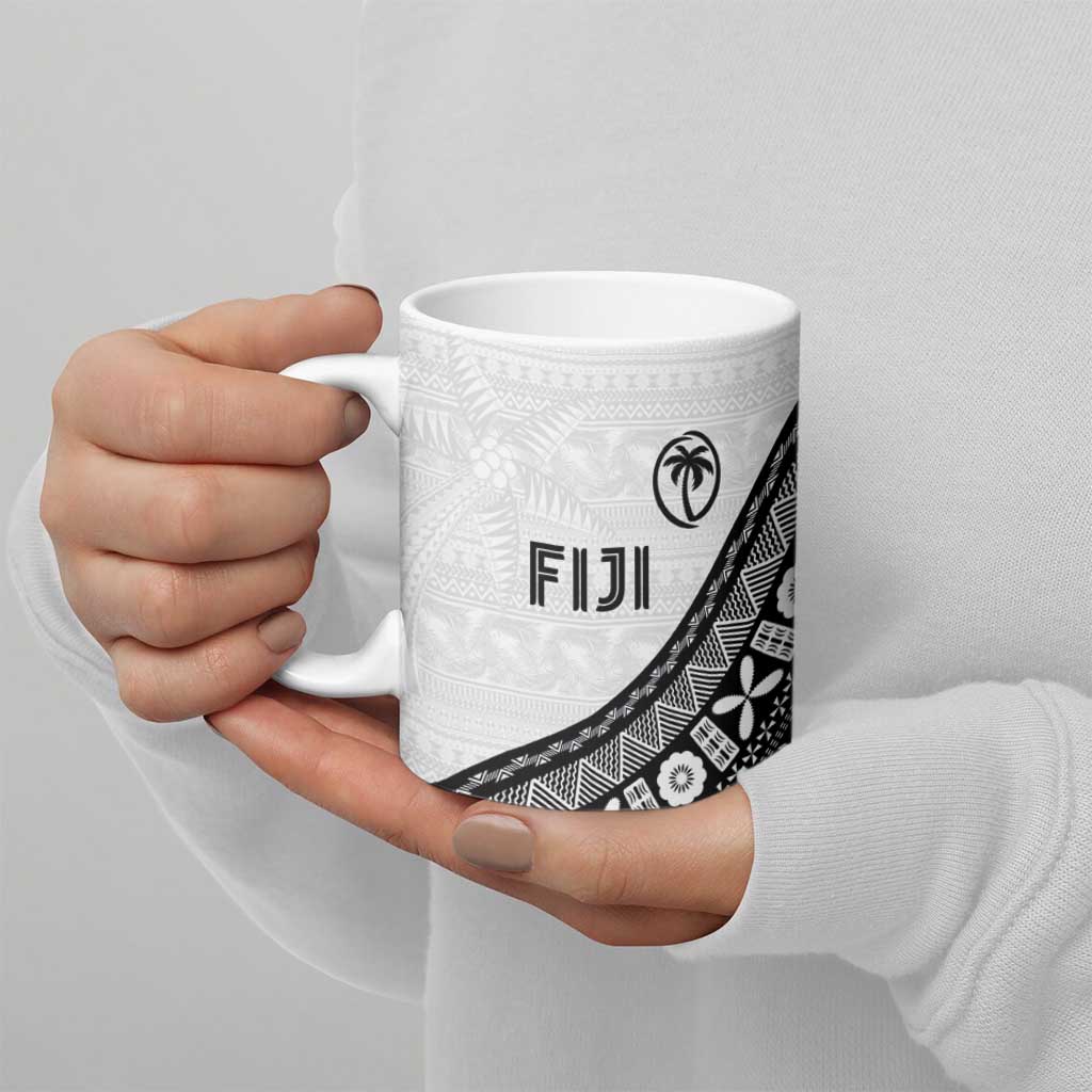 Custom Fijian Rugby Ceramic Mug Tapa Pattern and Palm Tree Tribal