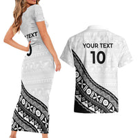 Custom Fijian Rugby Couples Matching Short Sleeve Bodycon Dress and Hawaiian Shirt Tapa Pattern and Palm Tree Tribal