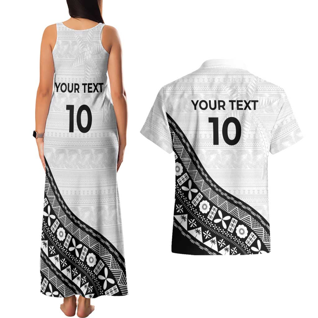 Custom Fijian Rugby Couples Matching Tank Maxi Dress and Hawaiian Shirt Tapa Pattern and Palm Tree Tribal