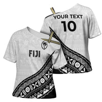 Custom Fijian Rugby Cross Shoulder Shirt Tapa Pattern and Palm Tree Tribal