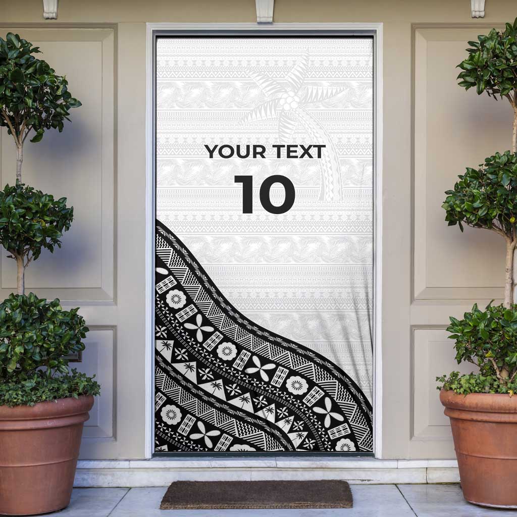 Custom Fijian Rugby Door Cover Tapa Pattern and Palm Tree Tribal