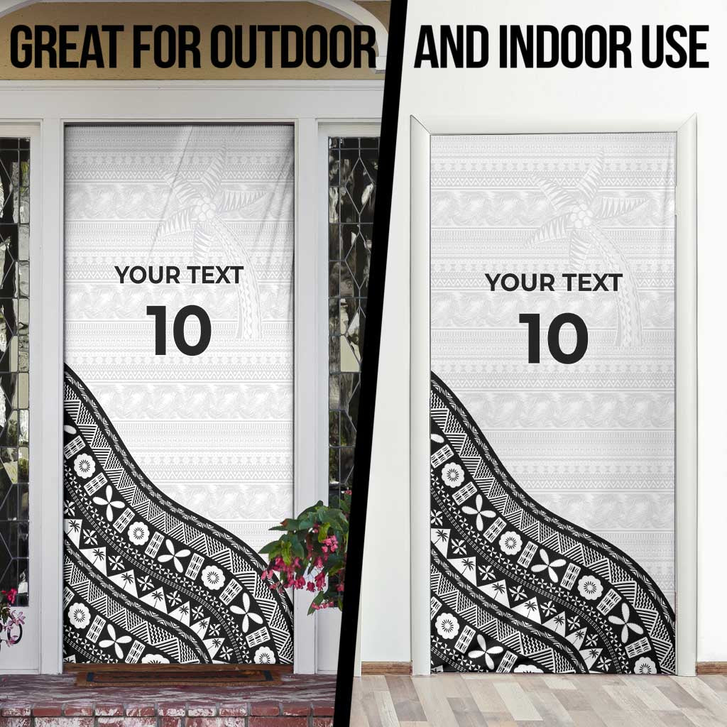 Custom Fijian Rugby Door Cover Tapa Pattern and Palm Tree Tribal