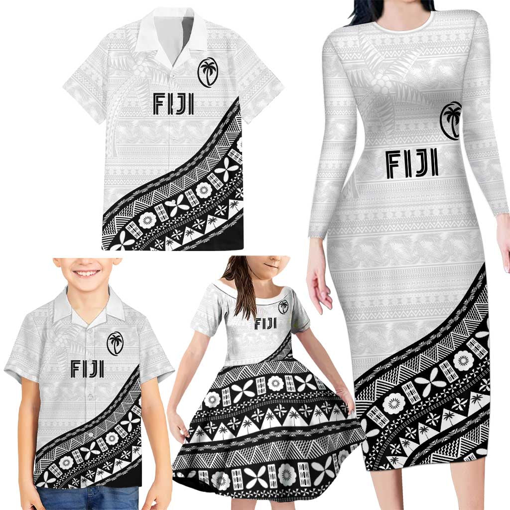 Custom Fijian Rugby Family Matching Long Sleeve Bodycon Dress and Hawaiian Shirt Tapa Pattern and Palm Tree Tribal LT03 - Polynesian Pride