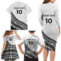Custom Fijian Rugby Family Matching Long Sleeve Bodycon Dress and Hawaiian Shirt Tapa Pattern and Palm Tree Tribal LT03 - Polynesian Pride
