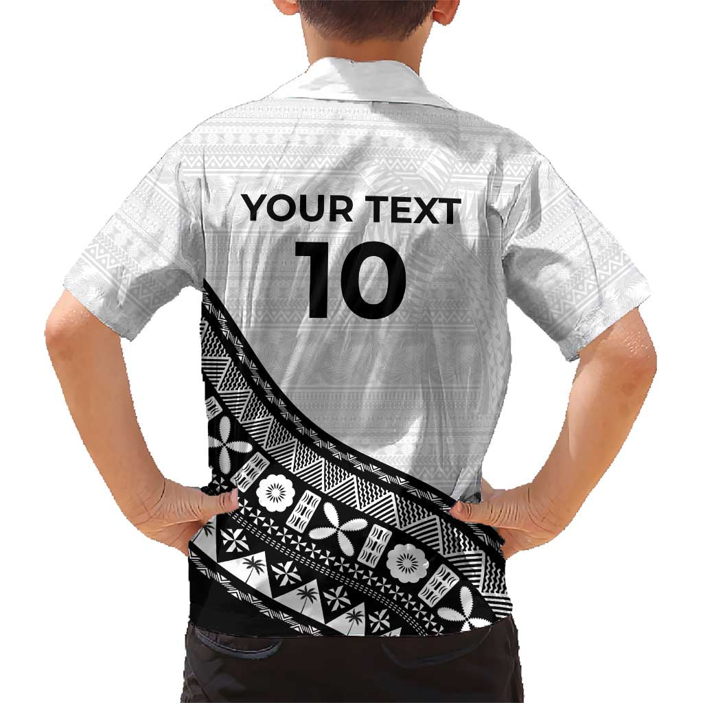 Custom Fijian Rugby Family Matching Off The Shoulder Long Sleeve Dress and Hawaiian Shirt Tapa Pattern and Palm Tree Tribal LT03 - Polynesian Pride