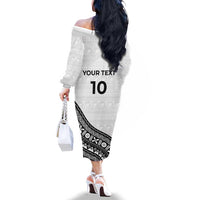 Custom Fijian Rugby Family Matching Off The Shoulder Long Sleeve Dress and Hawaiian Shirt Tapa Pattern and Palm Tree Tribal LT03 - Polynesian Pride