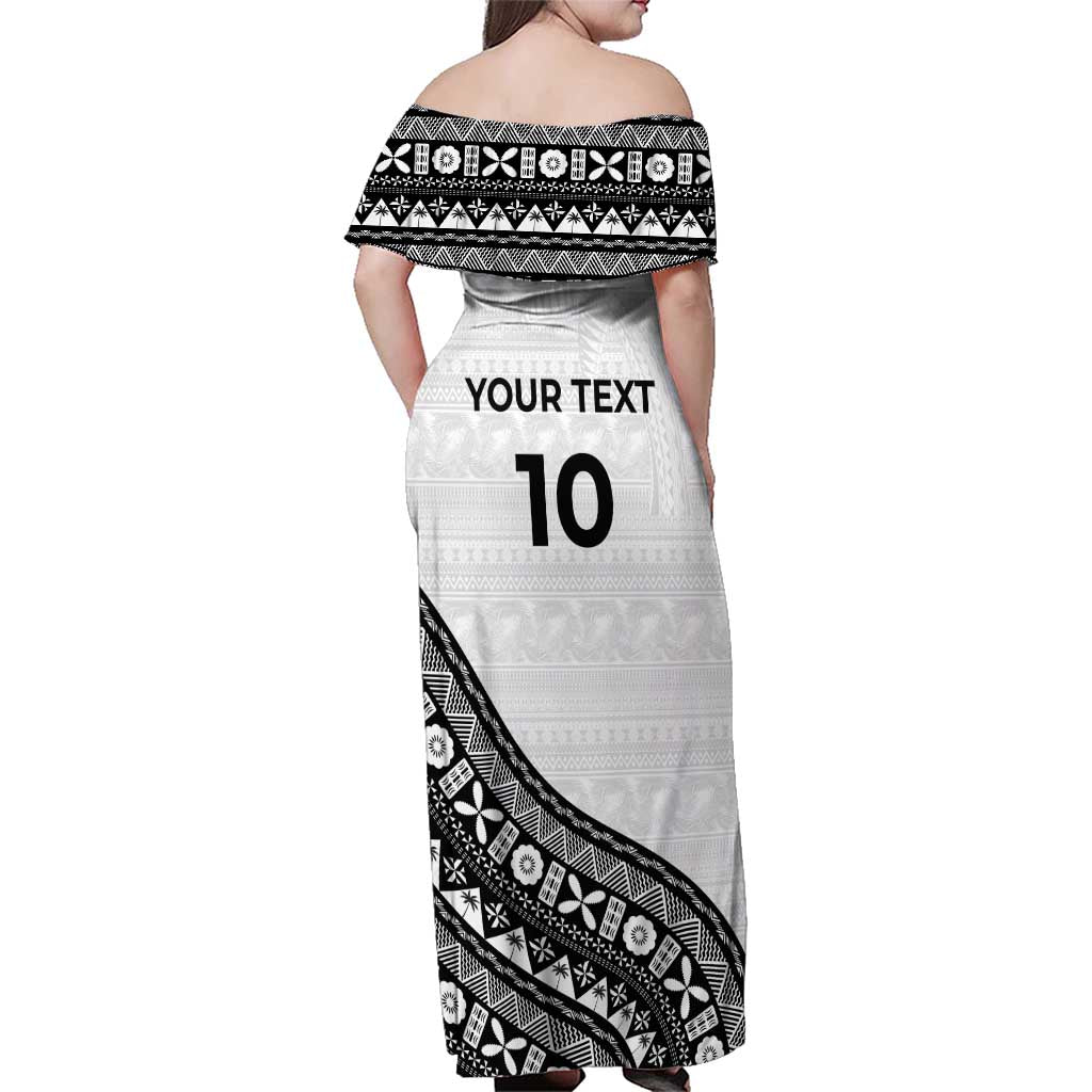 Custom Fijian Rugby Family Matching Off Shoulder Maxi Dress and Hawaiian Shirt Tapa Pattern and Palm Tree Tribal LT03 - Polynesian Pride