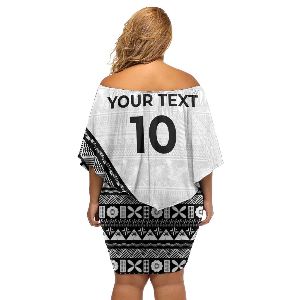 Custom Fijian Rugby Family Matching Off Shoulder Short Dress and Hawaiian Shirt Tapa Pattern and Palm Tree Tribal LT03 - Polynesian Pride