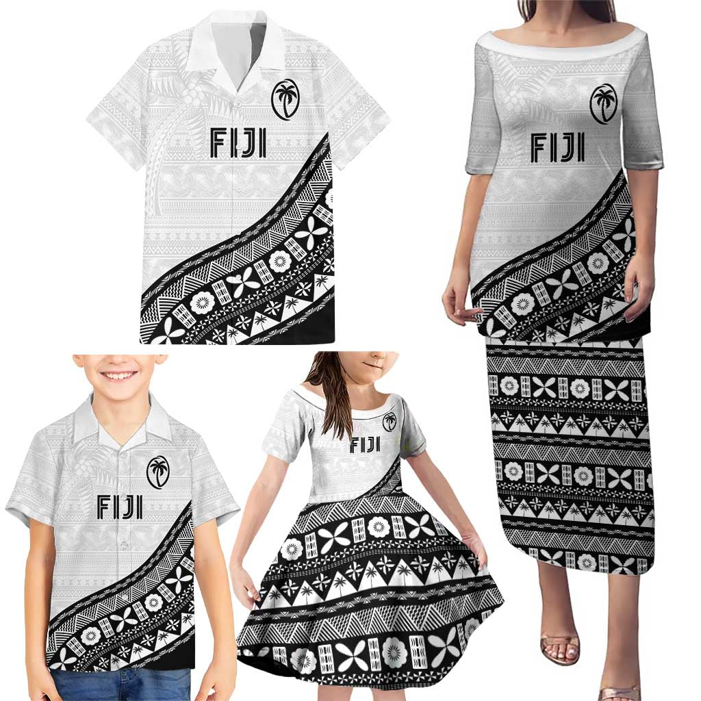 Custom Fijian Rugby Family Matching Puletasi and Hawaiian Shirt Tapa Pattern and Palm Tree Tribal