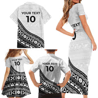 Custom Fijian Rugby Family Matching Short Sleeve Bodycon Dress and Hawaiian Shirt Tapa Pattern and Palm Tree Tribal LT03 - Polynesian Pride
