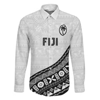 Custom Fijian Rugby Family Matching Summer Maxi Dress and Hawaiian Shirt Tapa Pattern and Palm Tree Tribal LT03 Dad's Shirt - Long Sleeve White - Polynesian Pride