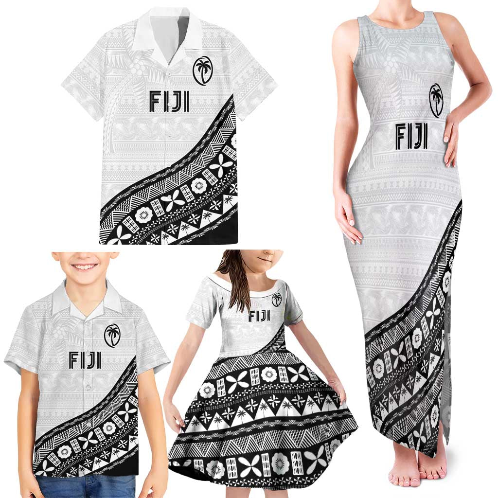 Custom Fijian Rugby Family Matching Tank Maxi Dress and Hawaiian Shirt Tapa Pattern and Palm Tree Tribal