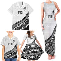 Custom Fijian Rugby Family Matching Tank Maxi Dress and Hawaiian Shirt Tapa Pattern and Palm Tree Tribal