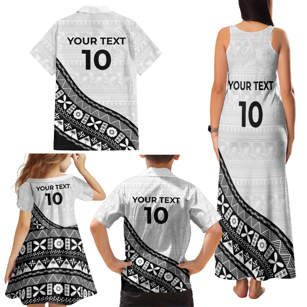 Custom Fijian Rugby Family Matching Tank Maxi Dress and Hawaiian Shirt Tapa Pattern and Palm Tree Tribal