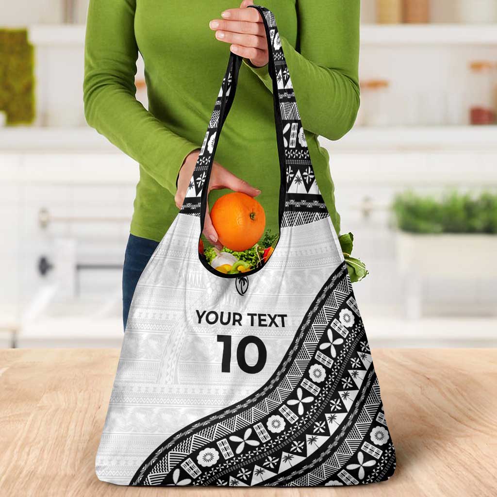 Custom Fijian Rugby Grocery Bag Tapa Pattern and Palm Tree Tribal