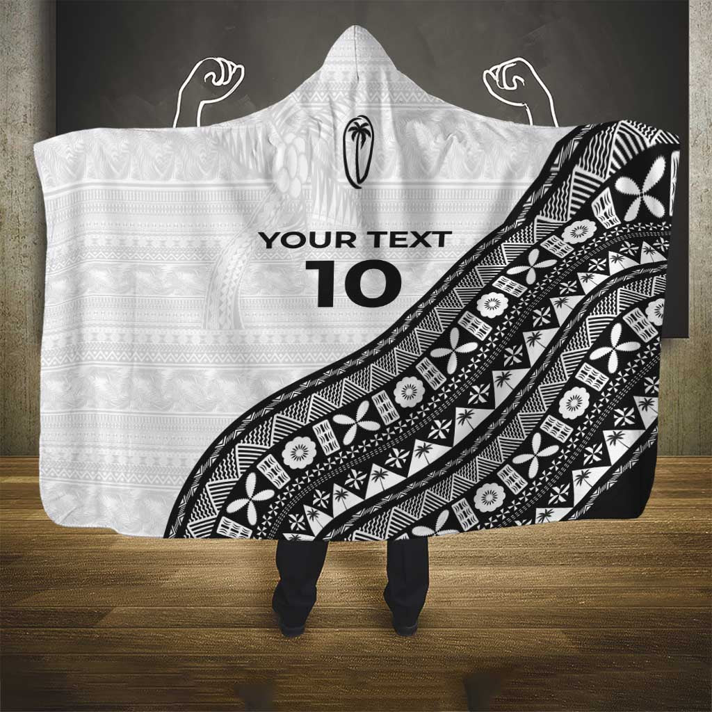 Custom Fijian Rugby Hooded Blanket Tapa Pattern and Palm Tree Tribal