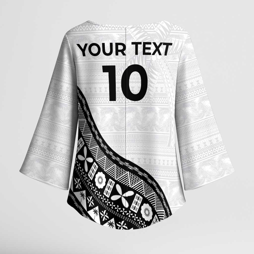 Custom Fijian Rugby Kimono Sleeve Blouse Tapa Pattern and Palm Tree Tribal
