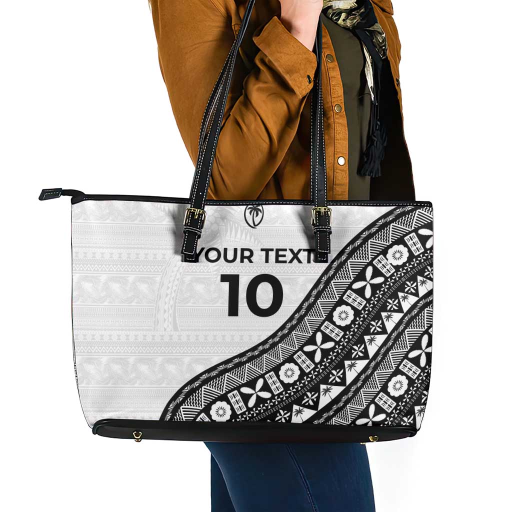 Custom Fijian Rugby Leather Tote Bag Tapa Pattern and Palm Tree Tribal