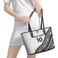 Custom Fijian Rugby Leather Tote Bag Tapa Pattern and Palm Tree Tribal