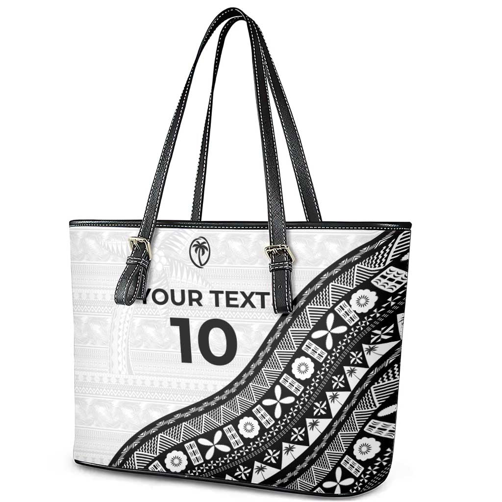Custom Fijian Rugby Leather Tote Bag Tapa Pattern and Palm Tree Tribal