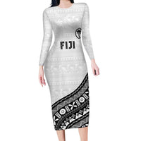 Custom Fijian Rugby Long Sleeve Bodycon Dress Tapa Pattern and Palm Tree Tribal