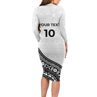 Custom Fijian Rugby Long Sleeve Bodycon Dress Tapa Pattern and Palm Tree Tribal